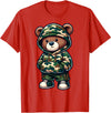 Camo Teddy Bear Hip Hop Designs for Men & Boys Camo Hip Hop Teddy Bear Camouflage Gangsta Streetwear Hustle T-Shirt - Red