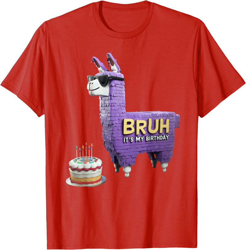 Llama Pinata Birthday Clothing Family Party Bruh Its My Birthday Llama Pinata Boy Girl Family Party Bday T-Shirt - Red