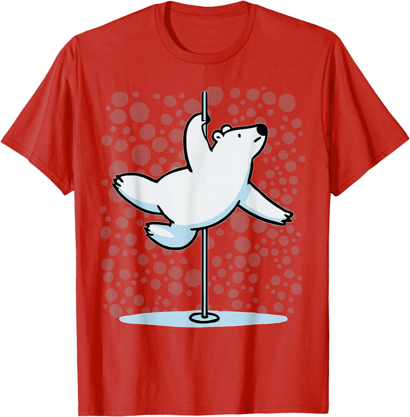 Fun Polar Bear Lover Humor Bear Dancer Stylish Tee Funny Polar Bear Pole Dancing Animal Cute Cool Wordplay Snow T-Shirt - Red