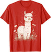 Alpaca Llama Lama Lover Cute Farm Animals Kids Llama Alpaca Lama Flowers Cute Adorable Baby Farm Animal T-Shirt - Red