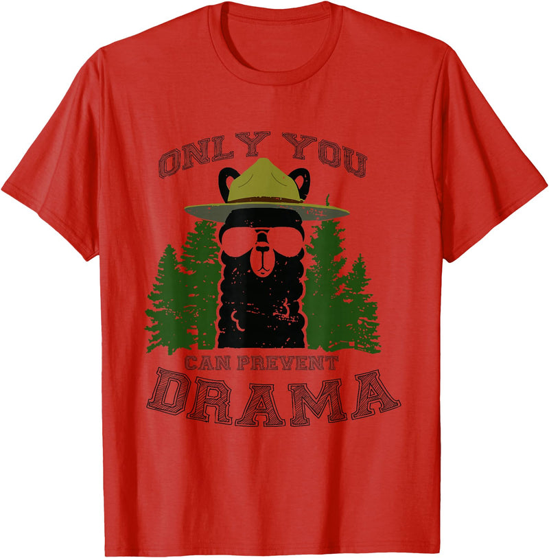 LaLa Designs Only You Can Prevent Drama Llama Forest Camping Smokey T-Shirt - Red