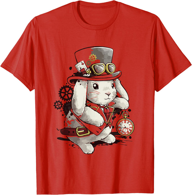 Cute Rabbit Lover Bunny Graphic T-Shirt (Asphalt Grey) in Red