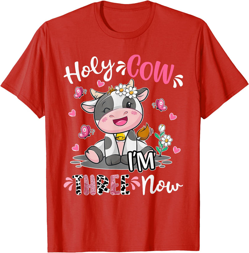 Holy Cow I'm Three 3 3rd Birthday Boy Girl Kids Holy Cow I'm Three 3 Years Old 3rd Birthday Boy Girl T-Shirt - Red