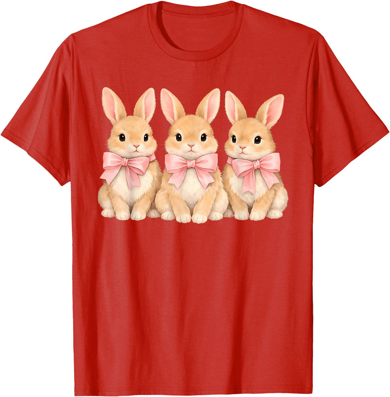 Retro Bunny Coquette Bow Rabbit Easter Women Teen Girls T-Shirt in Red