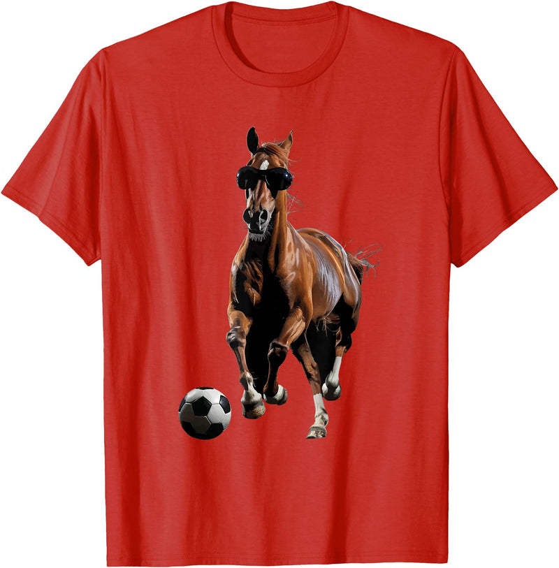 Funny Horse Football Design Horse Soccer Football T-Shirt - Red