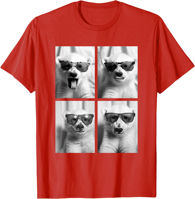Funny Animal Photography Clothing Co. Baby Polar Bears with Sunglasses Cute Bear Cubs Photo Booth T-Shirt - Red