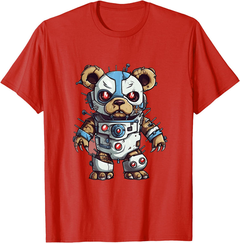 Aesthetic Teddy Bear Streetwear Designs for Men Robot Teddy Bear, Hip Hop Teddy Bear, Cyborg Teddy Bear T-Shirt - Red