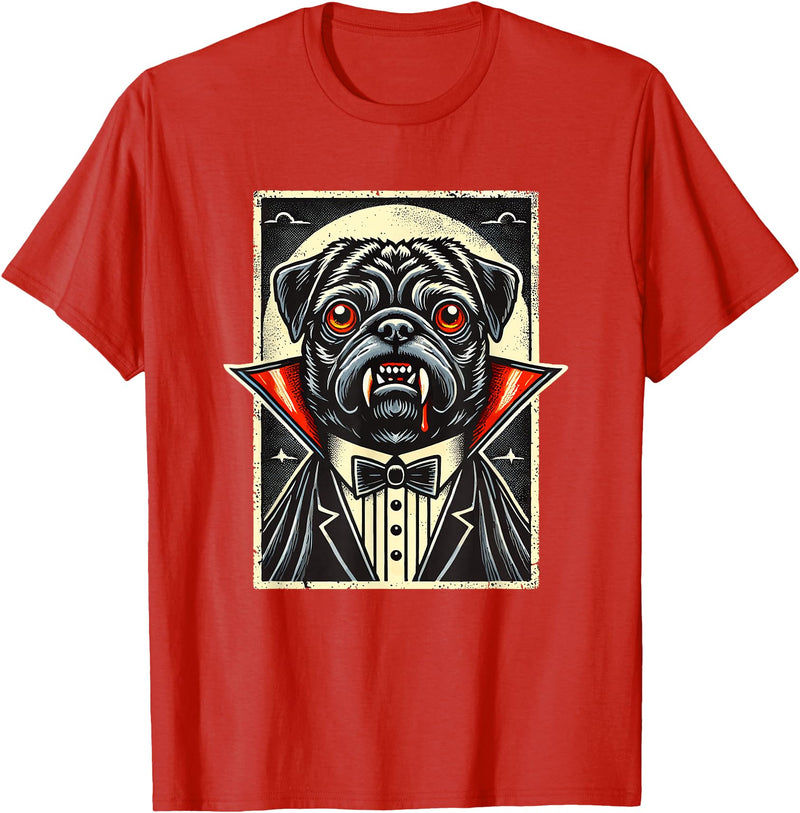 Haunted Spooky Halloween Gifts Halloween Vampire Pug Pugs T-Shirt - Red