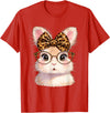 Easter Cute Bunny Rabbit with Glasses Leopard Coquette Bow T-Shirt in Red