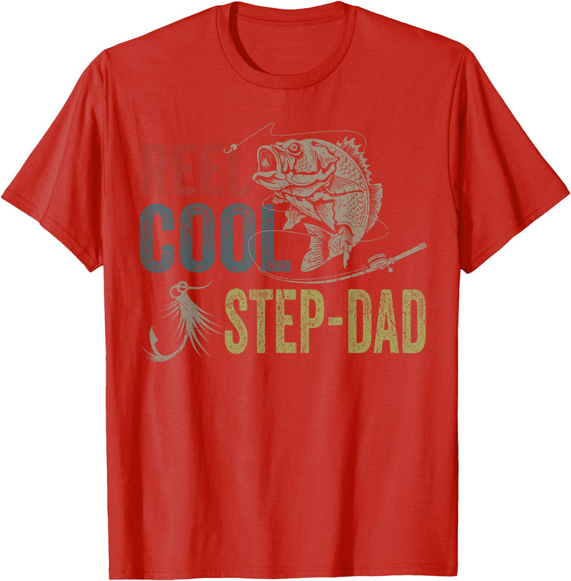 Reel Cool Step-Dad Fishing Fathers Day Tee Fishing Reel Cool Step-Dad Fishing T-Shirt - Red