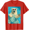 Pool Party Summer Animals Designs Funny Polar Bear with Sunglasses Summer Animal Swimming T-Shirt - Red