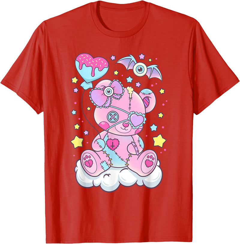 CC Pastel Goth Anime Vaporwave Aesthetic Kawaii Pastel Goth Cute Scary Bear T-Shirt - Red