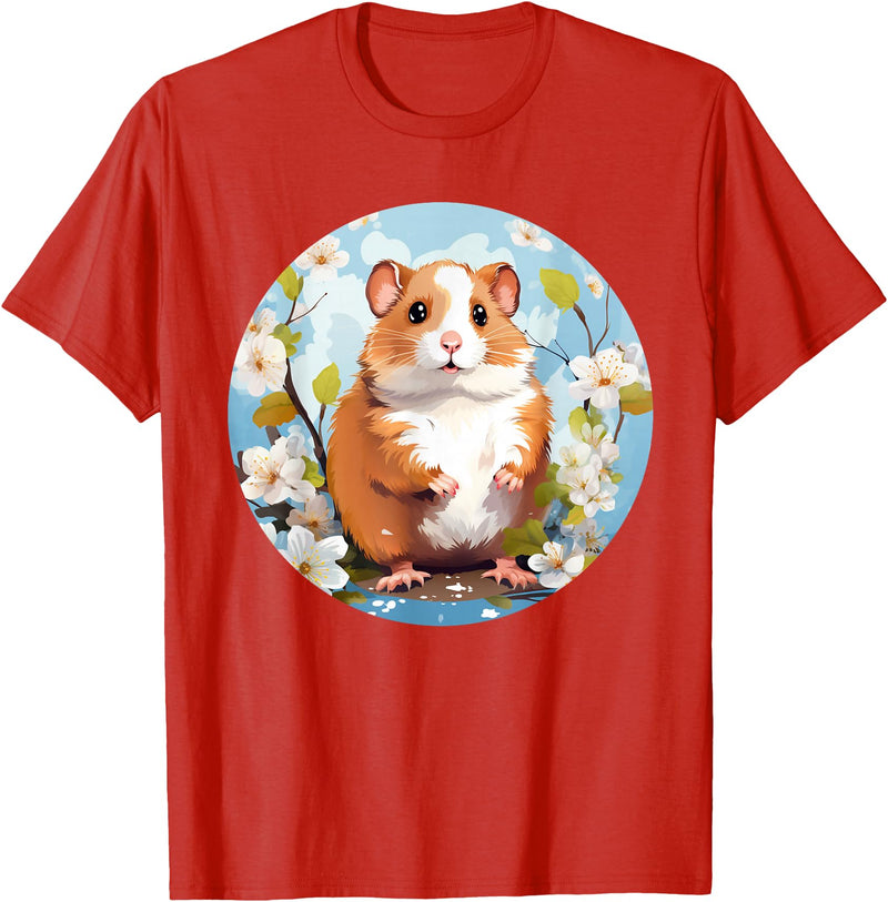 Cool Spring Flowers with Hamster for Season Lovers T-Shirt - Red