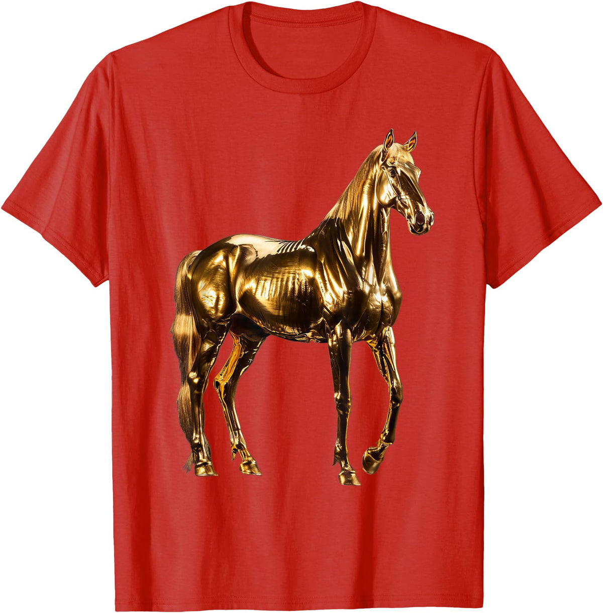 Gold Animal Design Horse Gold T-Shirt - Red