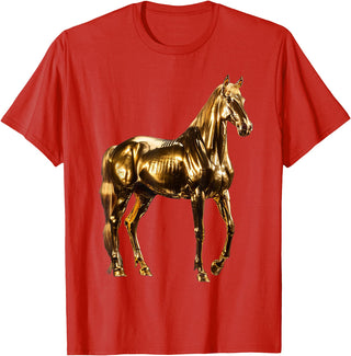 Gold Animal Design Horse Gold T-Shirt - Red