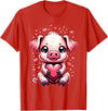 Cute Pig Valentine Apparel Pig Holding Heart Valentine's Day Cute Valentine T-Shirt - Red