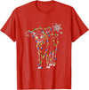 Cow Christmas Light Tree Cow Xmas Snow Lover T-Shirt - Red