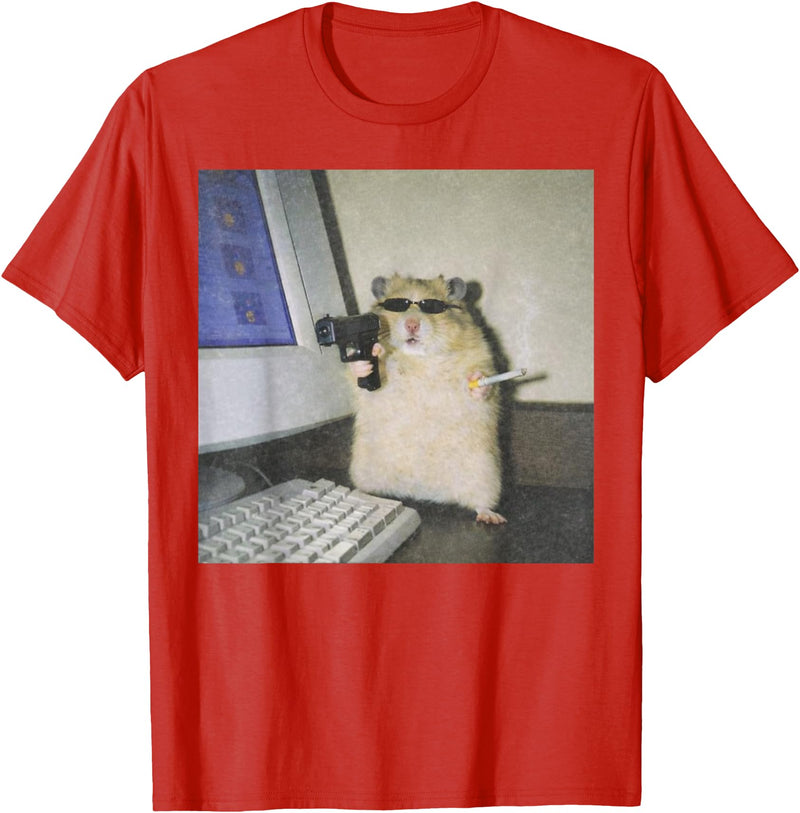 Cyber Hamster Meme Cringe Funny Animal Vintage Graphic Tee T-Shirt - Red