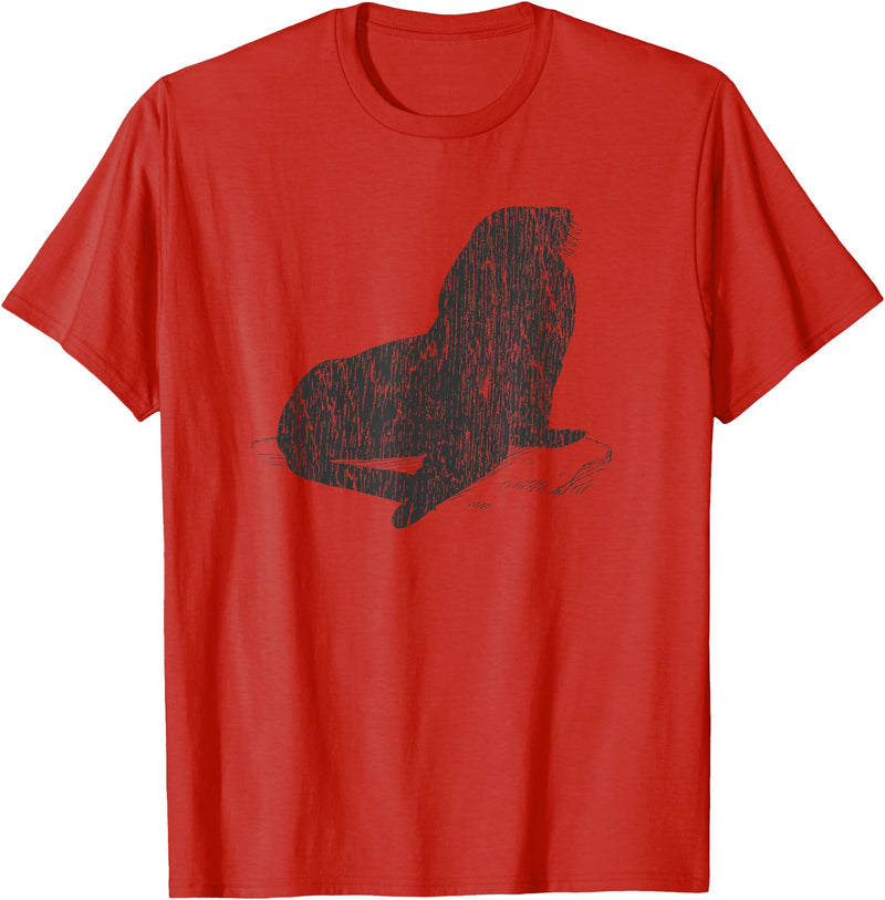 Distressed Sea Lion Sea Lion T-Shirt - Red