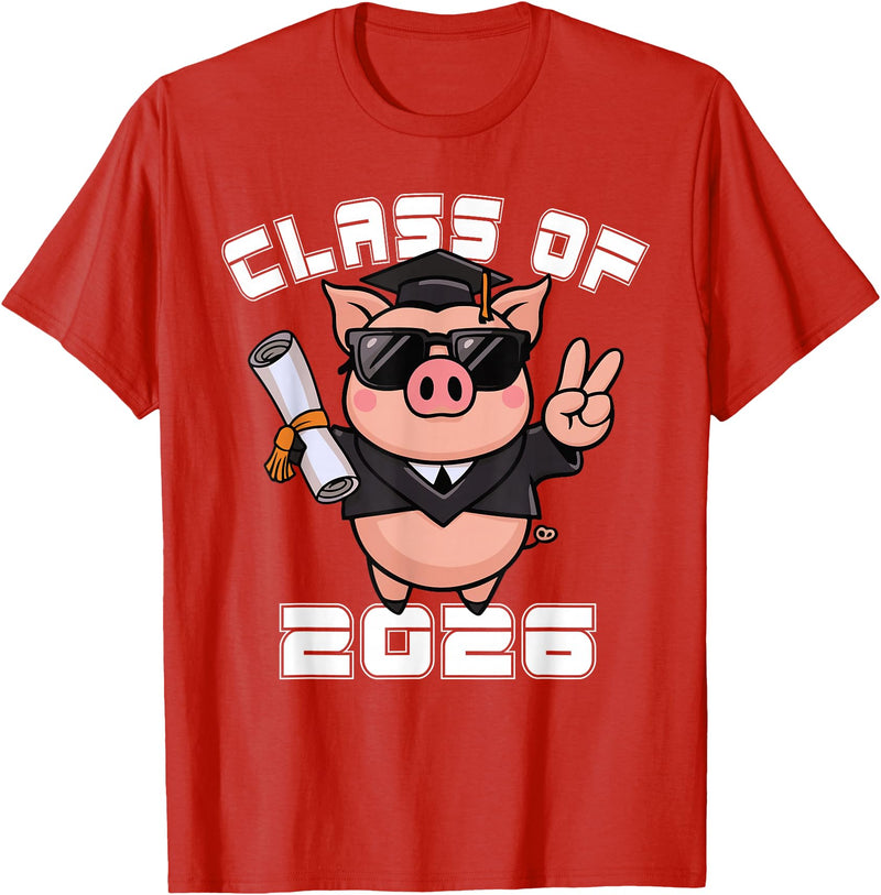 Peace Sign Hand Animal Class of 2026 Graduation Peace Sign Hand Pig Class of 2026 Graduation T-Shirt - Red