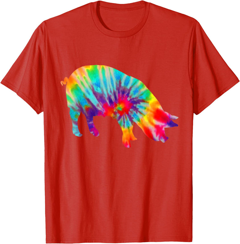 Pig Tie Dye Vintage Farmer T-Shirt - Red