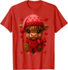 Coquette Bow Highland Cow Valentine Women Girls. Highland Cow Valentines Day Funny Hearts Valentine Cow Women T-Shirt - Red