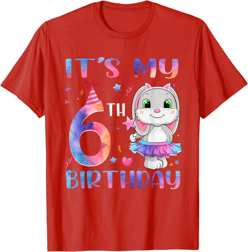 It's My 6th Birthday Bunny Rabbit 6 Years Old Boy Girl T-Shirt in Red