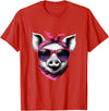 Fashionable Animals Wearing Pink Bandanas Pig Wearing A Pink Bandana Headband And Sunglasses T-Shirt - Red