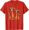 Zoo Family Funny Giraffe Animal Lovers Gifts Giraffe Family Sunglasses Safari Zoo Lover Cartoon Giraffes T-Shirt - Red