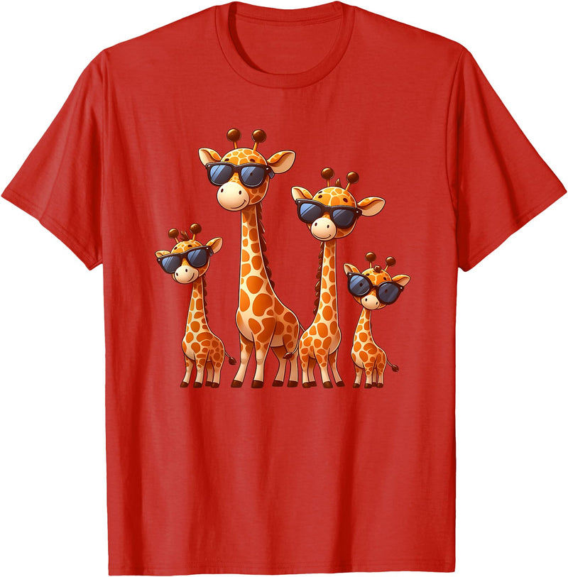 Zoo Family Funny Giraffe Animal Lovers Gifts Giraffe Family Sunglasses Safari Zoo Lover Cartoon Giraffes T-Shirt - Red