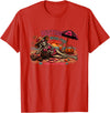 Spooky Summer Vibes retro summerween halloween Funny Skeleton Beach Halloween Resting Beach Face summerween T-Shirt - Red