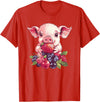 Cute Pig Eating Strawberries And Berries Fun Adorable Pig With Strawberries And Berries T-Shirt - Red