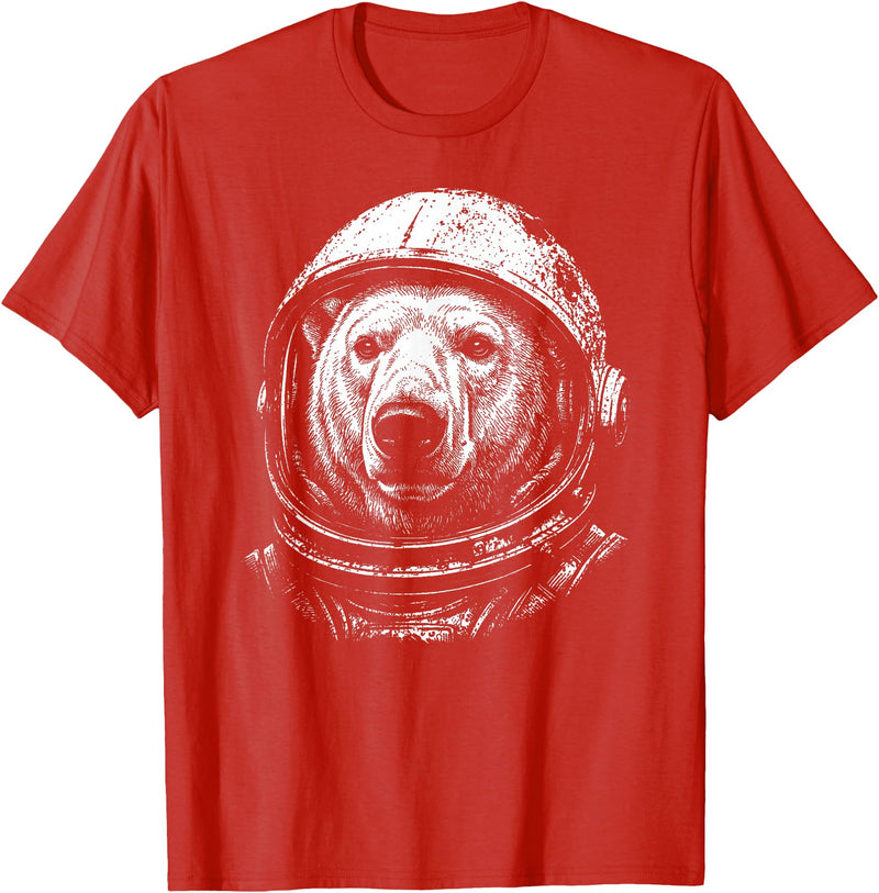 Funny Polar Bear Astronomy Space Retro Astronaut Polar Bear Lovers Space Galaxy T-Shirt - Red