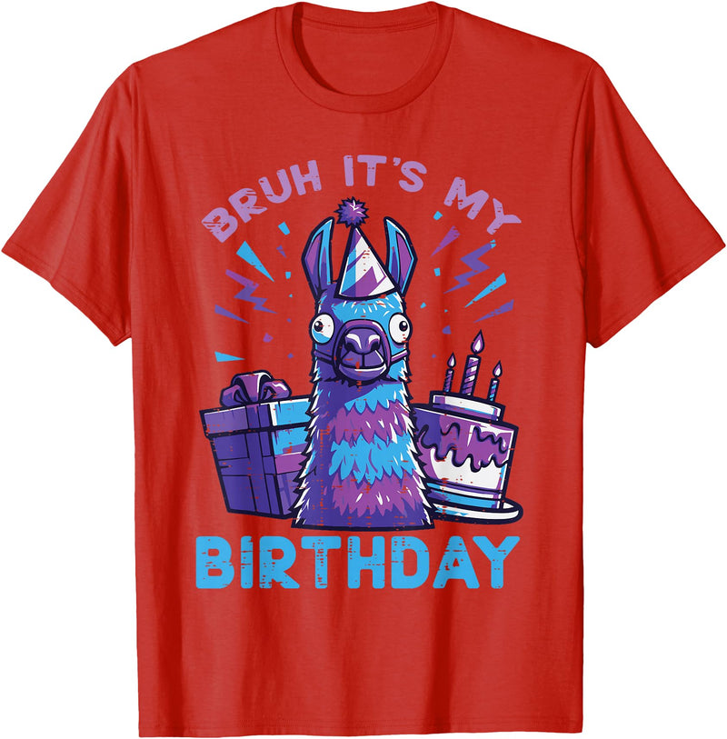 Birthday Party Shirts For Men Women Kids Bruh Its My Birthday Llama Pinata Bday Party Men Women Kids T-Shirt - Red