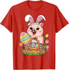 Happy Easter Pig Animal Happy Easter Women Girls Kids Easter Egg Basket Easter Pig T-Shirt - Red
