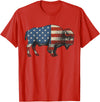 Bison American Buffalo Gifts & Apparel Stuff Bison USA American Flag Patriotic United States T-Shirt - Red