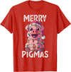 The Weird Shop Merry Pigmas Pig Christmas Santa Pig Xmas Lights Farmer Gift T-Shirt - Red