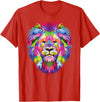 Color Critters Cute Rainbow Lion Head Vibrant Jungle Lion Celebration T-Shirt - Red