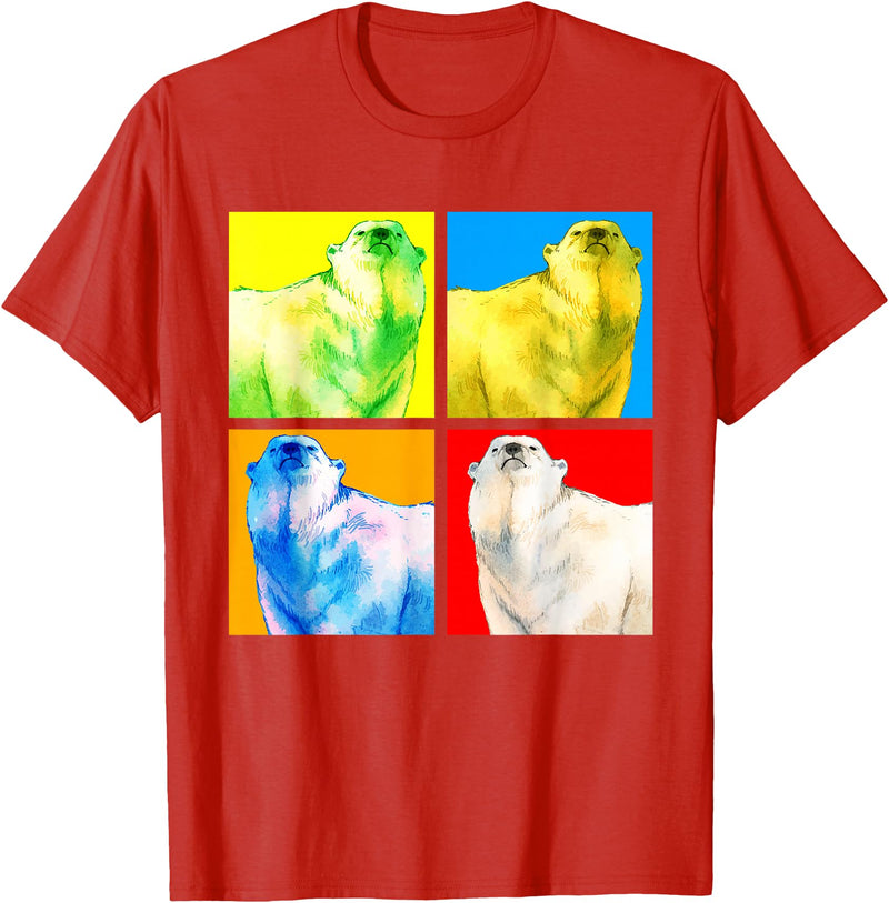 Arctic Animal Polar Bear Gifts Polar Bear Animal Lover Arctic Animal Pop Art Polar Bear T-Shirt - Red