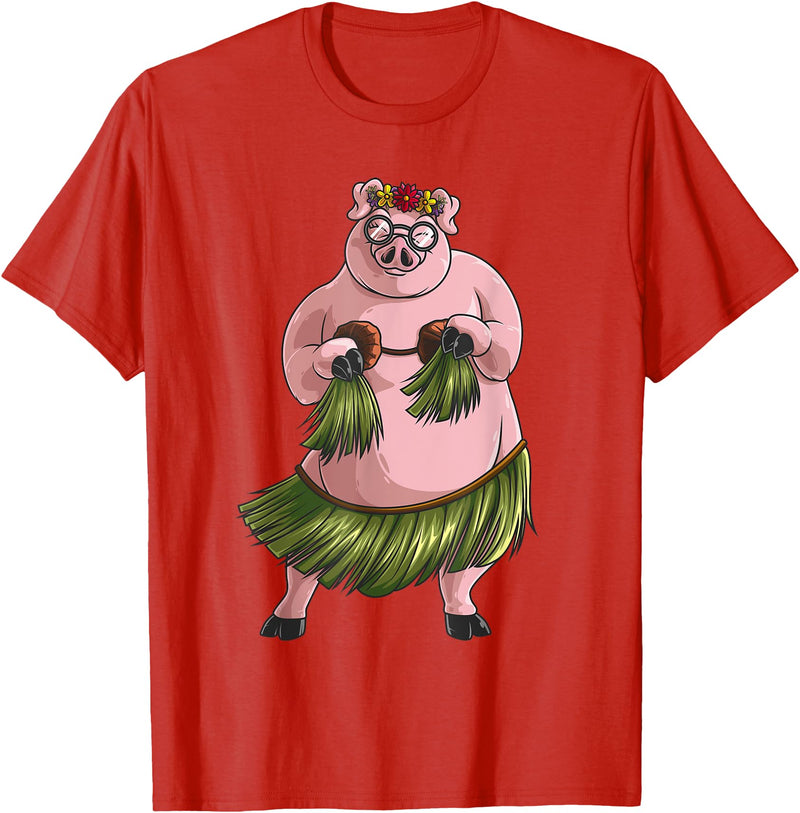 Cute Adult Women Animal Pun Hawaii Party Kids Art Cool Hawaiian Luau Pig | Funny Boar Lover Hula Dancing Gift T-Shirt - Red