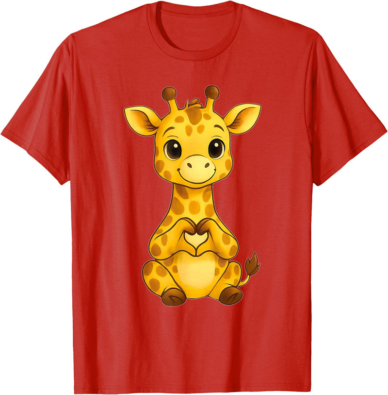 Giraffe Designer Designs Giraffe with heart | Cute giraffe with heart symbol T-Shirt - Red