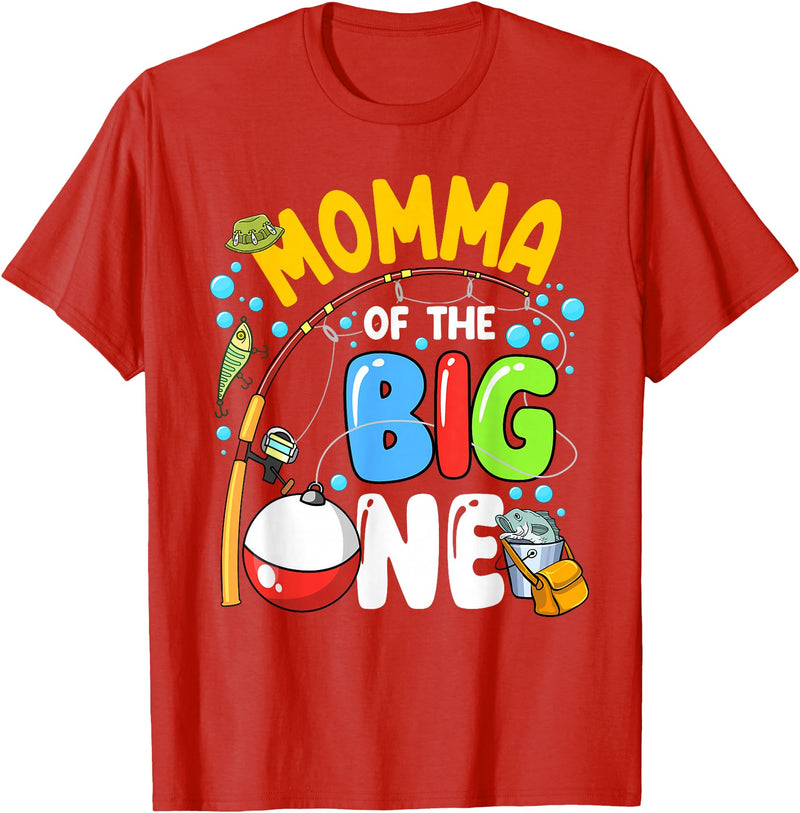 1st Birthday Fishing Themed Outfit Family Matching Momma Of The Big One Fishing Birthday Boy Family Party T-Shirt - Red