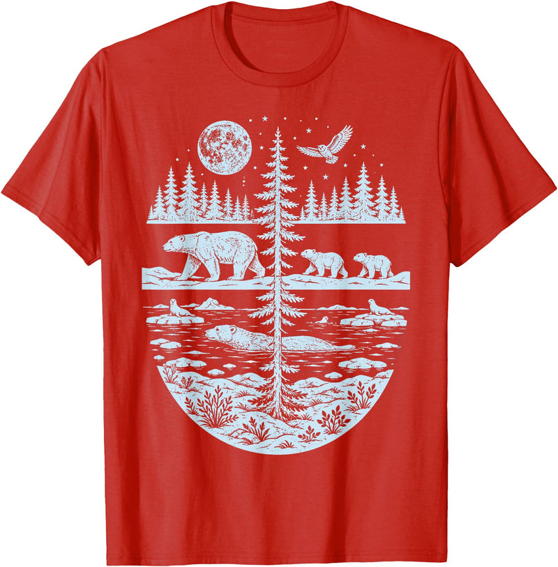 Polar Bear Arctic Tundra Wildlife Nature Lover Polar Bear Arctic Wilderness Nature Scene Wildlife Lover T-Shirt - Red