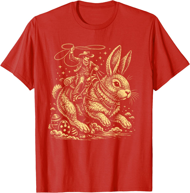 Funny Cowboy Easter Bunny Retro Vintage Western Howdy T-Shirt in Red