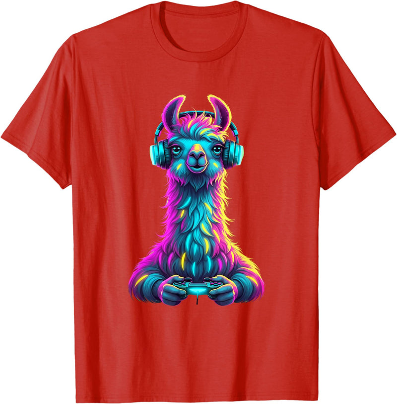 Llama Gamer Lovers Animal Men Women Kids Llama Gaming Animal Video Games Funny Llama T-Shirt - Red
