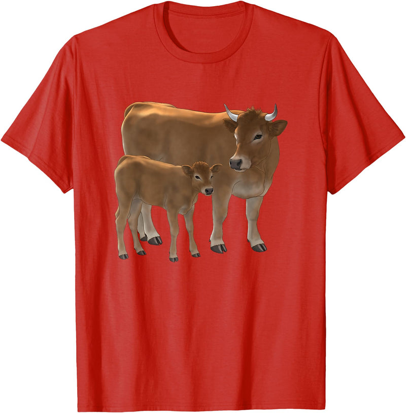 Bauernhof-Tiere von CSForest Aubrac Cow and Aubrac Calf Cattle Farm Animals T-Shirt - Red