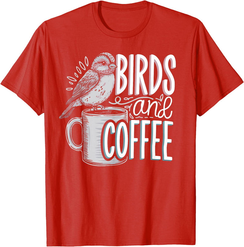 Finch Owner Gifts & Bird Lover Tees Birds And Coffee I Love Birds T-Shirt - Red