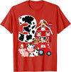 3 Birthday Farm 3 Years Old 3rd Bday Party Supply Farm Barnyard Theme Pig Cow Horse 3rd Birthday 3 Yrs Old T-Shirt - Red