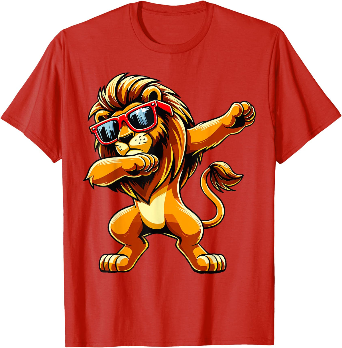 Funny Lion Lover Dabbing Lion Sunglasses T-Shirt - Red