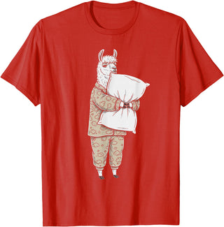 Sleeping & Napping Funny Designs For Nap Lovers Funny Sleepy Llama Alpaca Pajama Women Kids Boys And Girls T-Shirt - Red